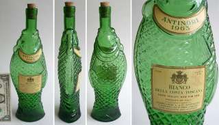 1965 Fish Bottle, Antinori wine Italy decor old green  