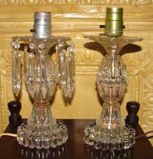   /Antique Beautiful Clear Glass Candlewick Boopie Prism Table Lamps