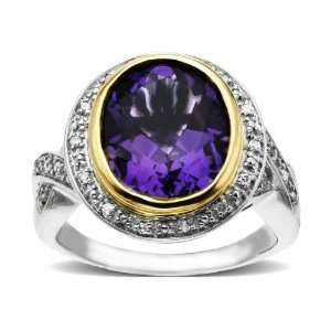  Sterling Silver and 14k Yellow Gold Diamond and Amethyst 