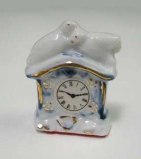 NEW Miniature Flow Blue Porcelain Mantle Clock  