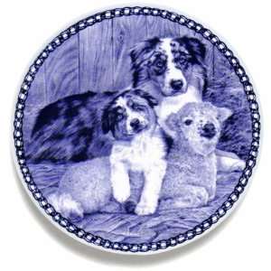  Australian Shepherd Dog & Puppy Danish Blue Porcelain 