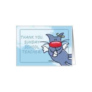  Thank You Sunday School Teacher  Blue Angel Cat Card 