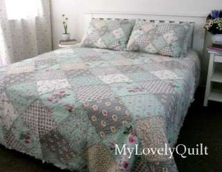 Baby & Olive Green Ruffle Patchwork Bedspread set QUEEN  