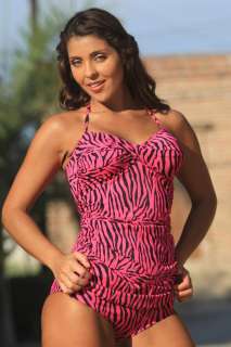 Ujena Neon Hot Zebra Shirred Tankini Swimsuit   Sizes S M L XL 1X 