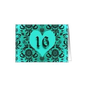  Sweet Sixteen Invitation Turquoise damask Card Toys 