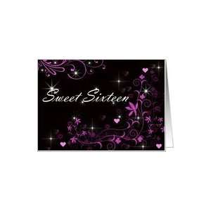  Sweet Sixteen Invitation with hearts and flowers Card 