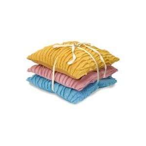  Set of 3 Ruffle Striped Marigold, Pink & Blue Square Throw 