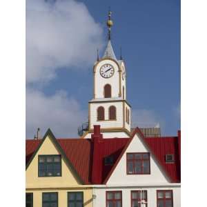 Colourful Gabled Buildings and Havnar Kirkja Along the Quayside in 