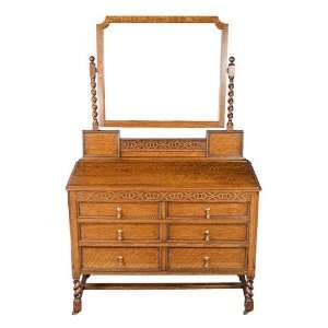   Oak Antique Dressing Table on Barley Twist Legs Furniture & Decor