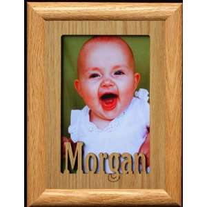 5x7 Morgan ~ Portrait Laser Cut Oak PHOTO NAME FRAME ~ Holds a 4x6 or 