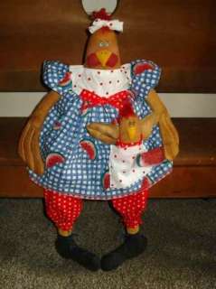 PATTERN PRIMITIVE DOLL MAMA CHICKEN DOLL, ROOSTER BABY & WATERMELON 