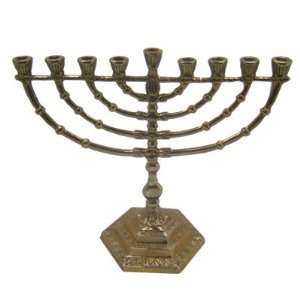 Hanukkah Menorah. Made of Brass. Large Traditional Design. Size 9 X 