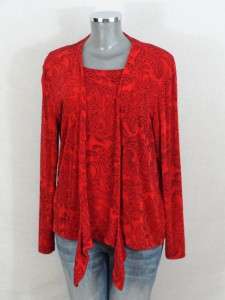   TRAVELERS red w/ black paisley print shell jacket twinset 2 L 12