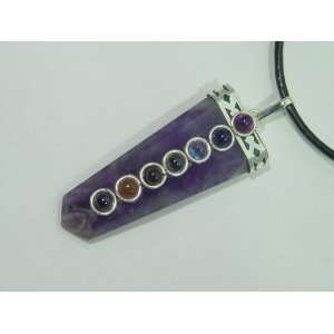  Amethyst Crystal with Chakra Accents Pendant Necklace 