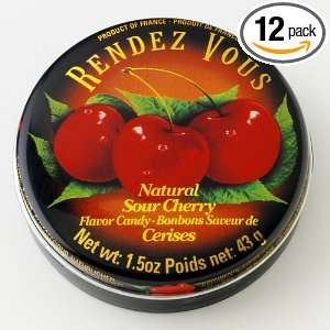 Rendez Vous Sour Cherry All Natural Hard Candy, 1.5 Ounce. Round Tins 