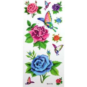    YiMei Colorful rose and butterfly temporary tattoos Beauty