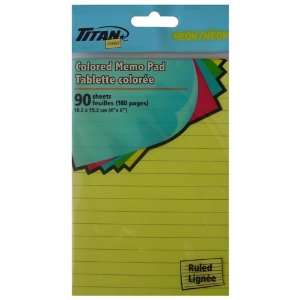  Titan Neon, 3 Color Ruled Memo Pad, 90 Sheets Office 