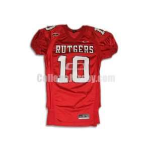  Red No. 10 Game Used Rutgers Nike Football Jersey Sports 