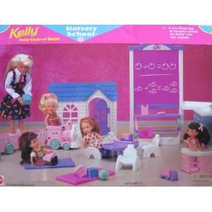 Barbie KELLY Nursery School Playset w Blackboard, Sink Unit, Train 