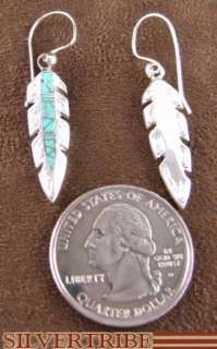 Turquoise Genuine Sterling Silver Hook Feather Earrings  