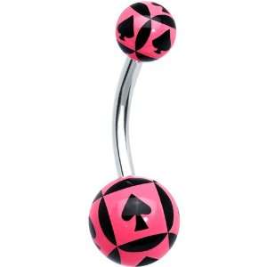  Pink Black Spades Playing Card Belly Ring Jewelry