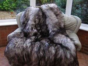 Luxury real ASH / BLACK ICELANDIC SEXTO sheepskin rug ,bedspread 