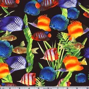  45 Wide Tropical Fish Black Fabric By The Yard Arts 