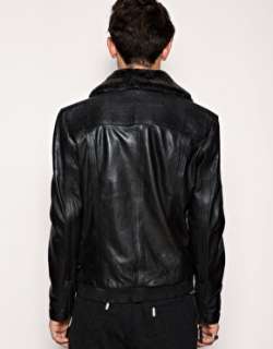  BLACK Detachable Faux Fur Gents Leather Biker Jacket M 38 £200 