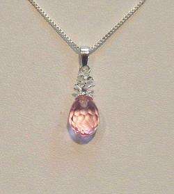 FACETED PINK CRYSTAL HAWAIIAN PINEAPPLE PENDANT SILVER  