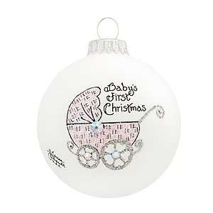  Baby Girl With Buggy First Christmas Glass Ornament