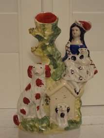 Antique Staffordshire Spill Vase Woman w/Dogs Doghouse Figure Figurine 