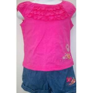 Baby Girl 18 Months, 2 Pc Summer Outfit, Fuschia Top, Denim Shorts 