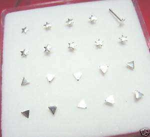 LOT20 20g Star Triangle Nose Rings Silver Screw Studs  