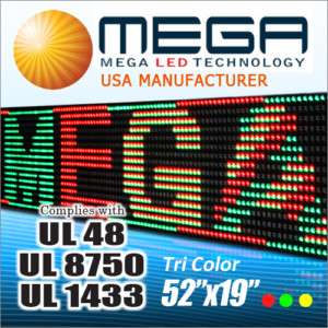 TRI COLOR WINDOW PROGRAMMABLE SCROLL LED SIGN 52 x19  