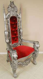 Carved Mahogany Lion Head Gothic Throne Chair   King SR  