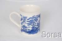 NEW (4) BLUE WILLOW MUGS, BY EIT, ENGLAND  