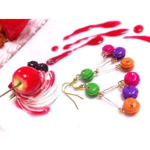 Macaron earrings 4 miniature colorful long chain/adorable fake dessert 