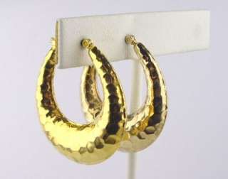 Hammered 14KT Gold EP Exotic Moroccan Graduated Hoop Earrings  