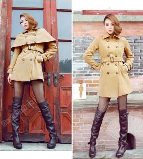 Two Color Womens Double Breasted Trench coat Long Jacket Cape Ponchos 