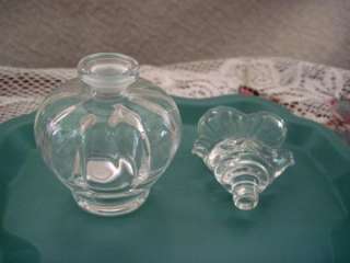   40s Clear ROUNDED GLASS w BIRD Shaped STOPPER Perfume Bottle  