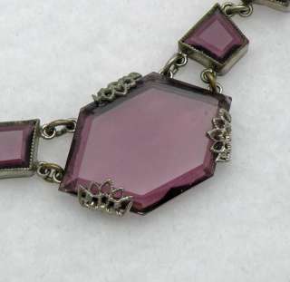   Czech Art Deco Bezel Set Purple Trapezoid Rhinestone Necklace  