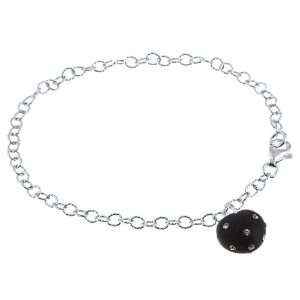 La Preciosa Sterling Silver and Black Enamel Crystal Heart Bracelet