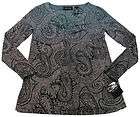 AXCESS Womens S Dark Turquoise/Black Paisley V neck Shirt NWT $39