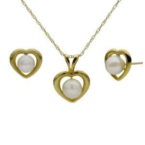  Heart Shape 14k Yellow Gold and 5 6mm Cultured Pearl High 