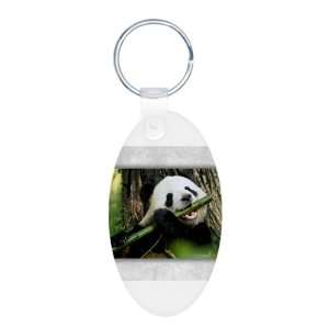  Aluminum Oval Keychain Panda Bear Eating 