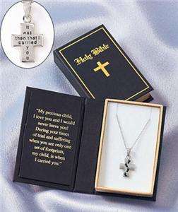STERLING SILVER INSPIRATIONAL NECKLACE   PRAYING HANDS / FOOTPRINTS