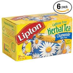 Lipton Herbal Tea, Chamomile, Tea Bags, 20 Count Boxes (Pack of 6)