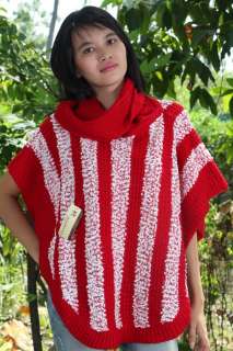 RED Winter SWEATER DRESS Knitted Poncho S/M/L  