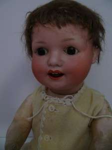 ANTIQUE TODDLER GERMAN BISQUE HEAD DOLL BABY 16 ORIG. MOHAIR WIG 