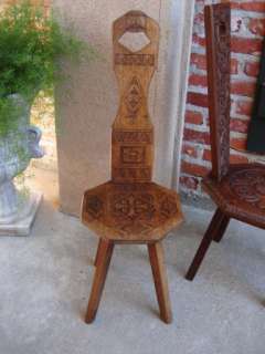 PETITE Antique English Hand Carved Wood Spinning Wheel Chair Stool 